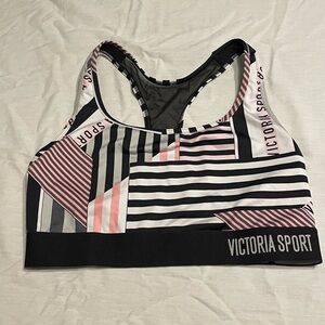 Victoria's Secret Striped Sports Bra - Pink, Black, and Gray